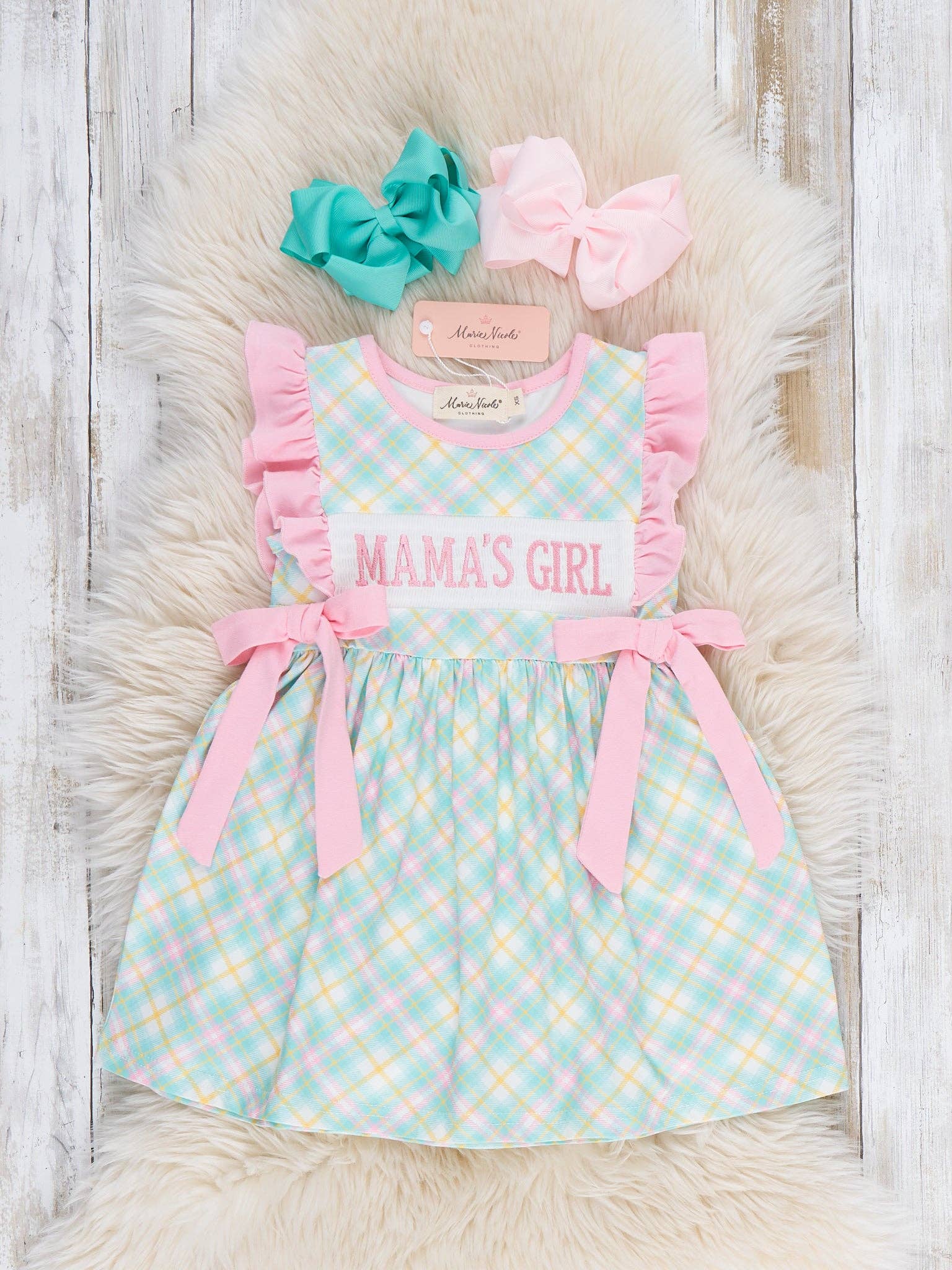 Mama’s Girl Pastel Plaid Smocked Ruffle Dress
