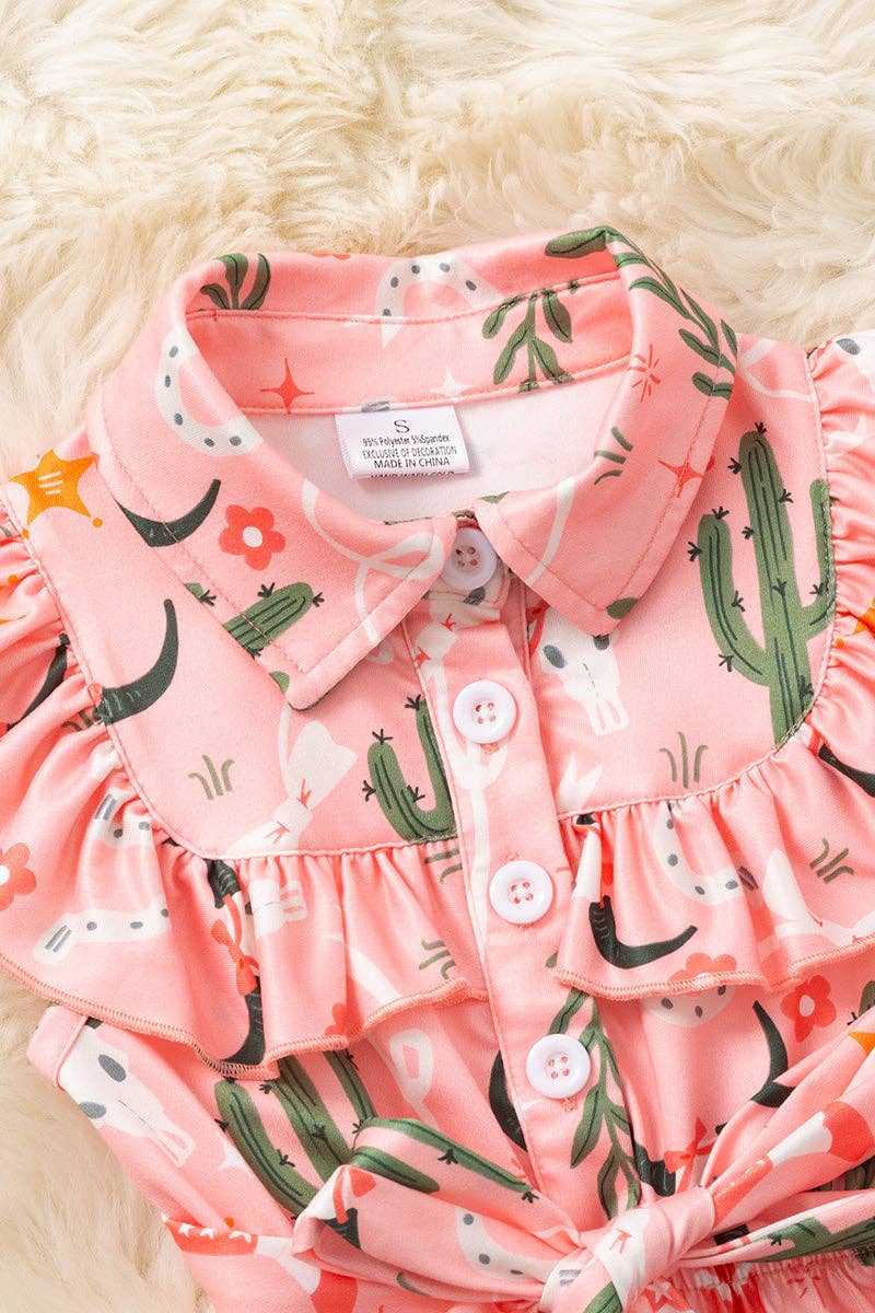 Desert Cactus & Cow Skull Ruffle Romper