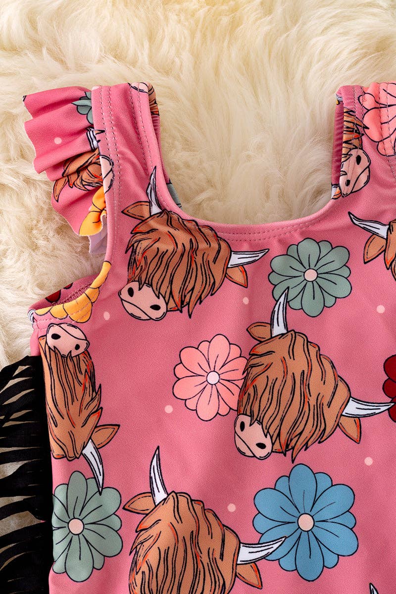Highland Cow Fringe Swimsuit