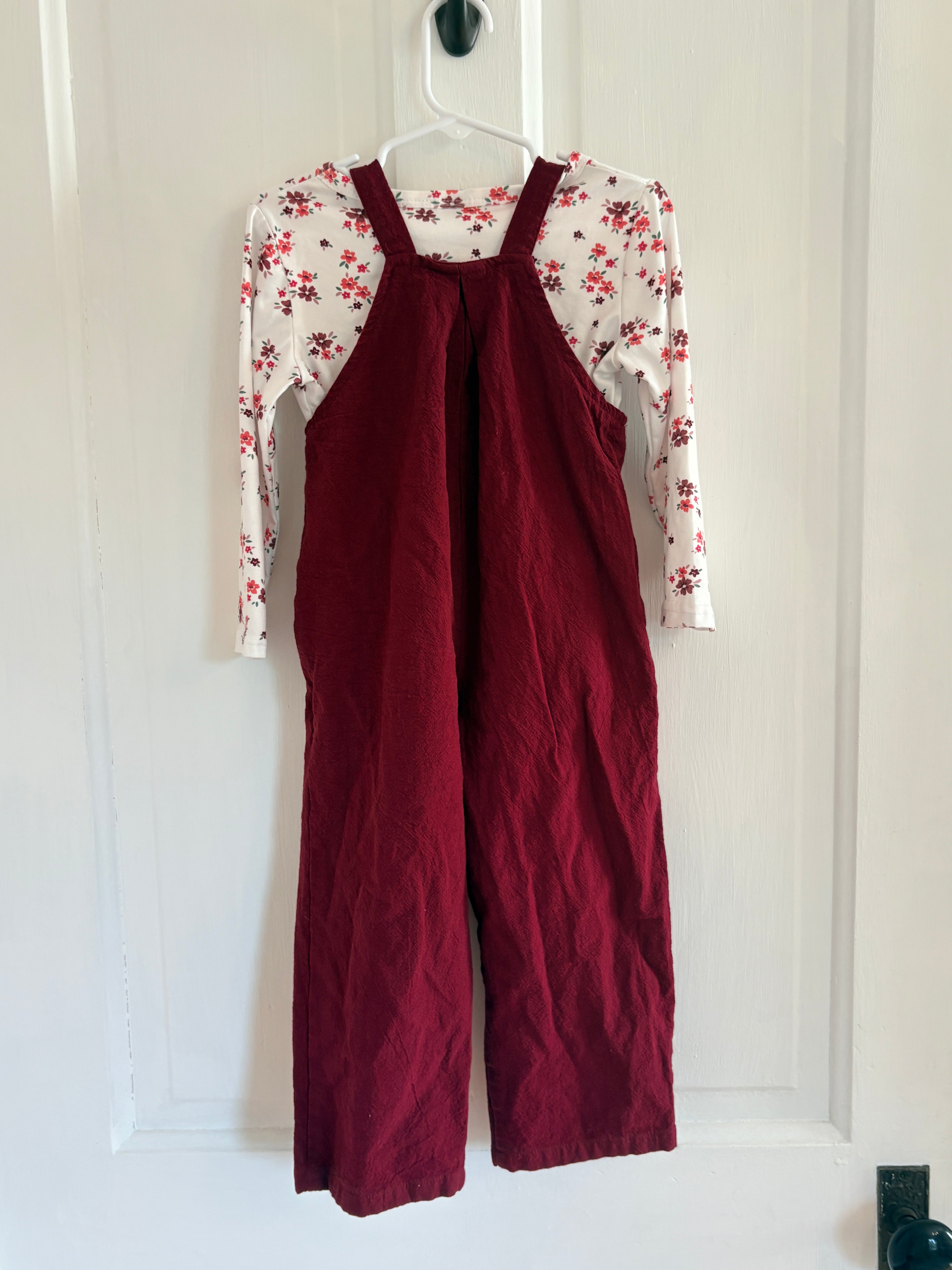Maroon Jumpsuit w/Floral Shirt | 3-4T