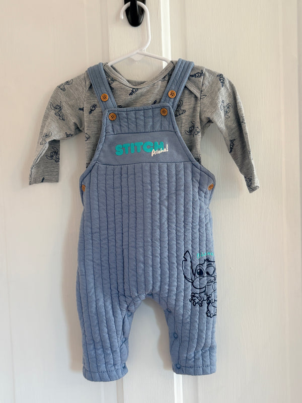 Disney Baby Stitch Quilted Overalls w/Shirt | 6-9m