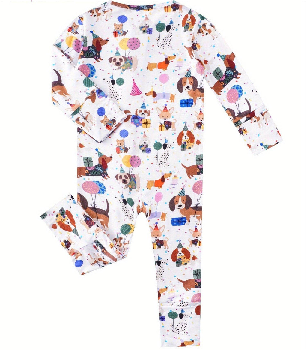PoshTOT Animal Party Bamboo Baby Convertible Zippy Romper
