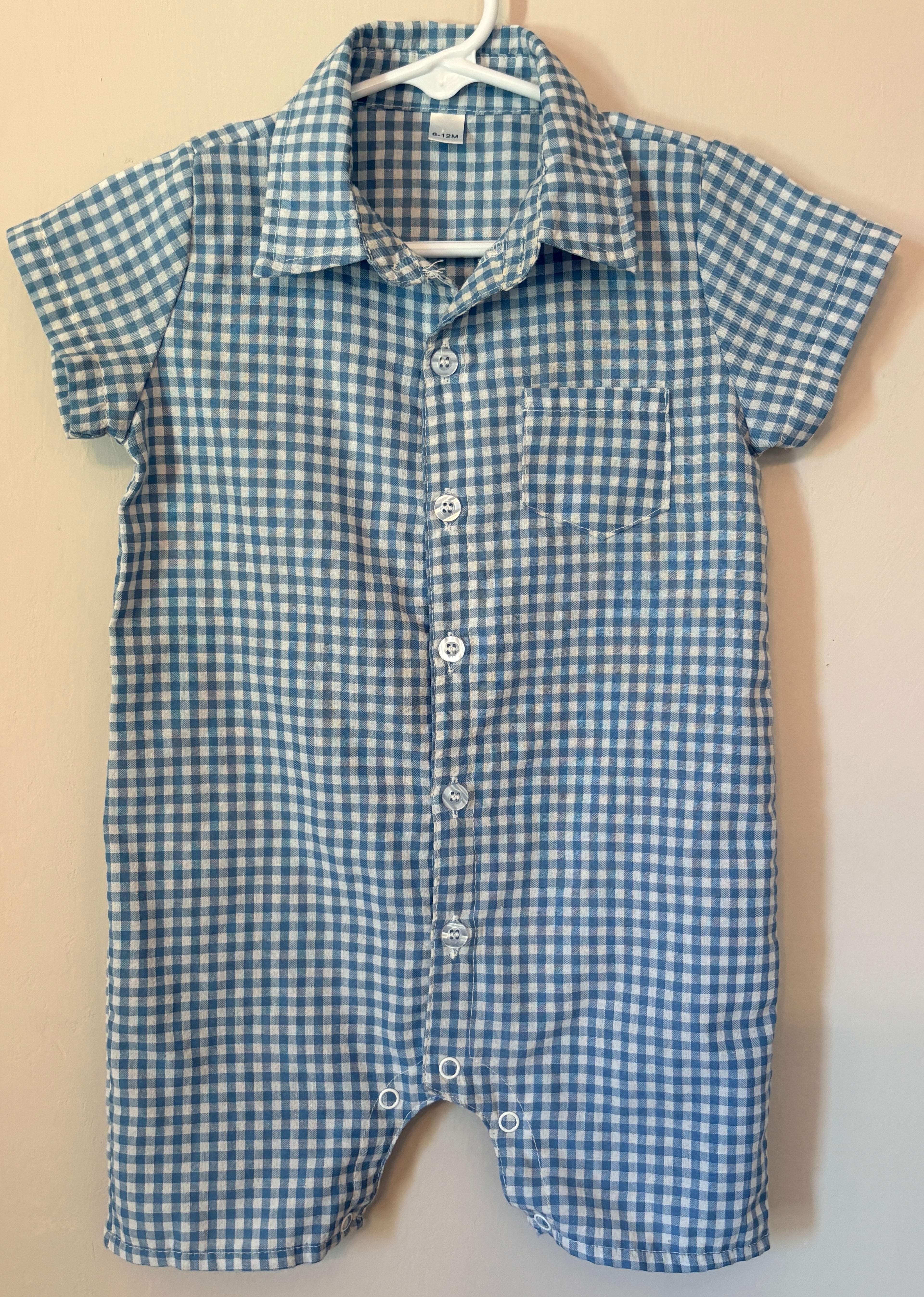 Blue Gingham Romper | 6-12m