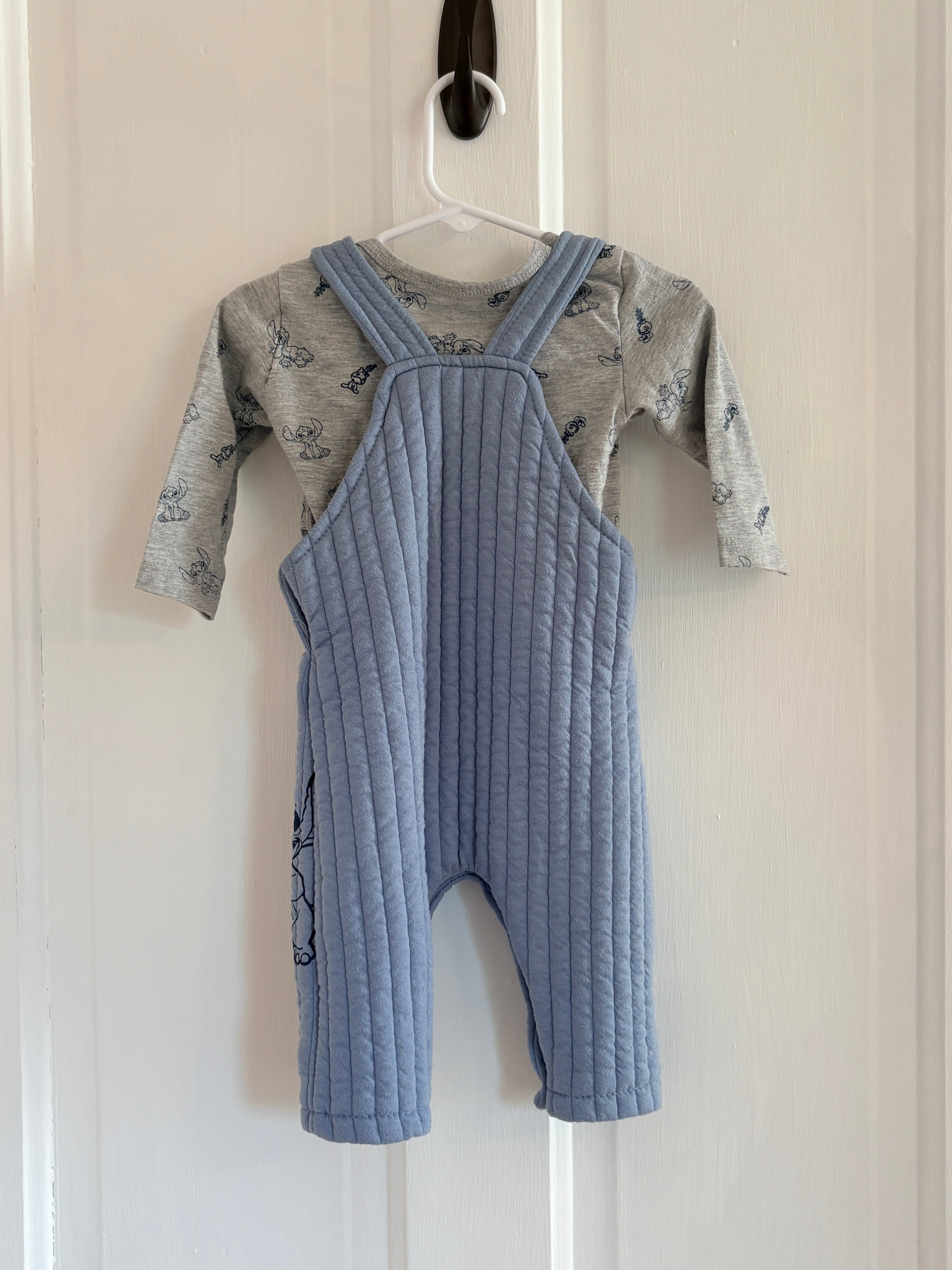 Disney Baby Stitch Quilted Overalls w/Shirt | 6-9m