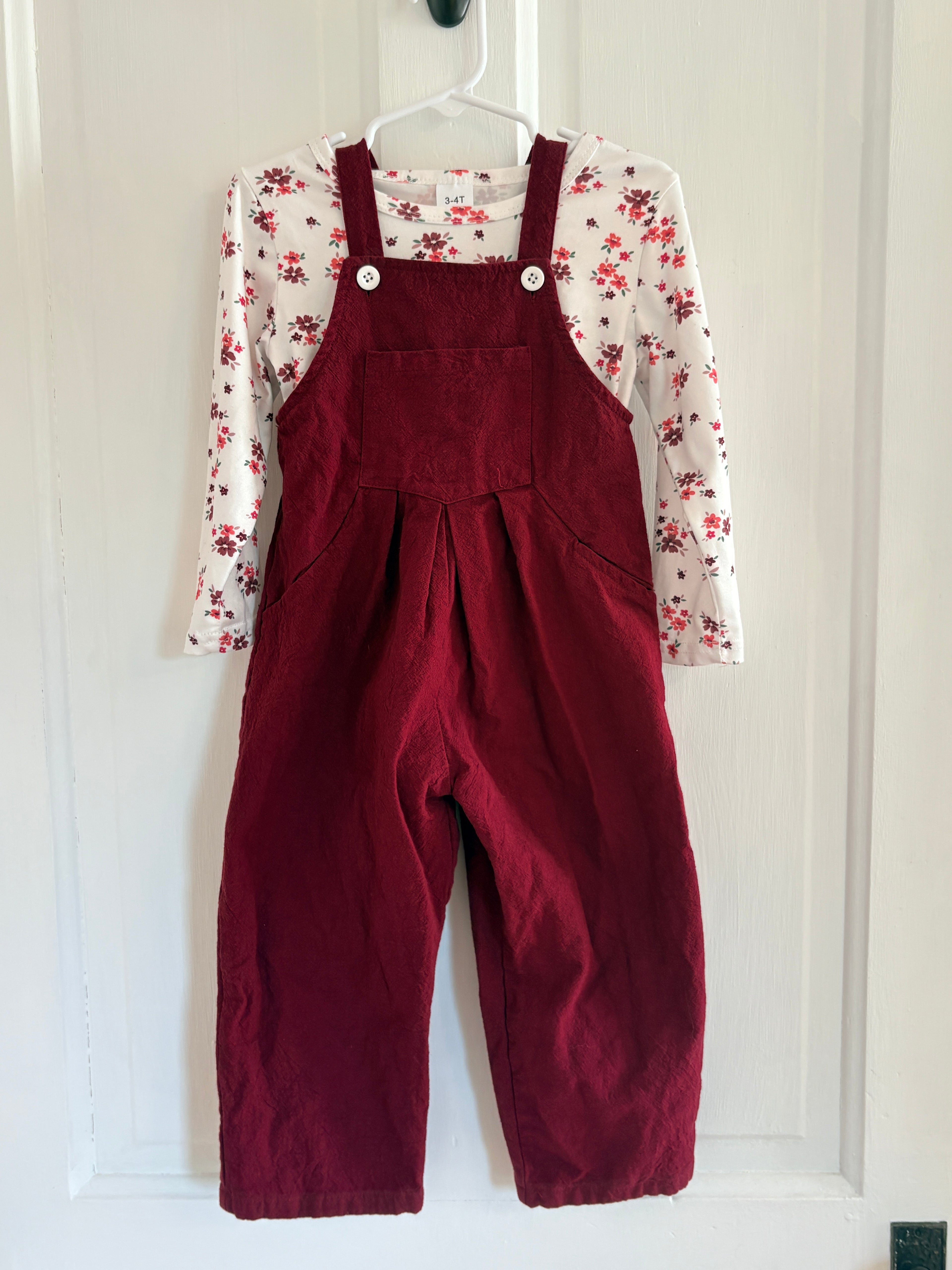 Maroon Jumpsuit w/Floral Shirt | 3-4T