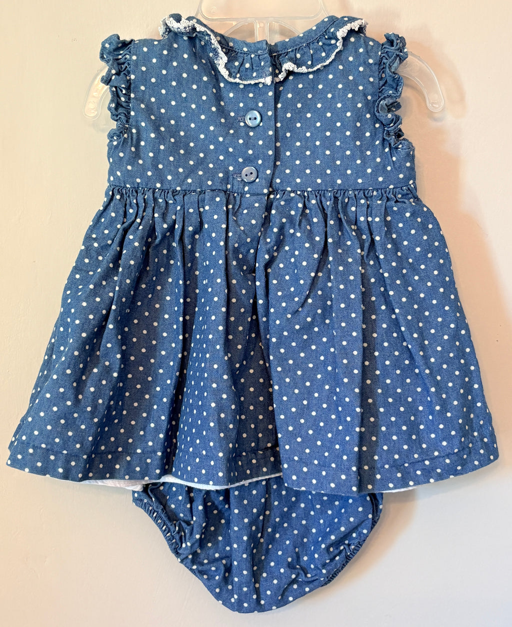 Smocked Blue Dress & Bloomers Set | 3–6m