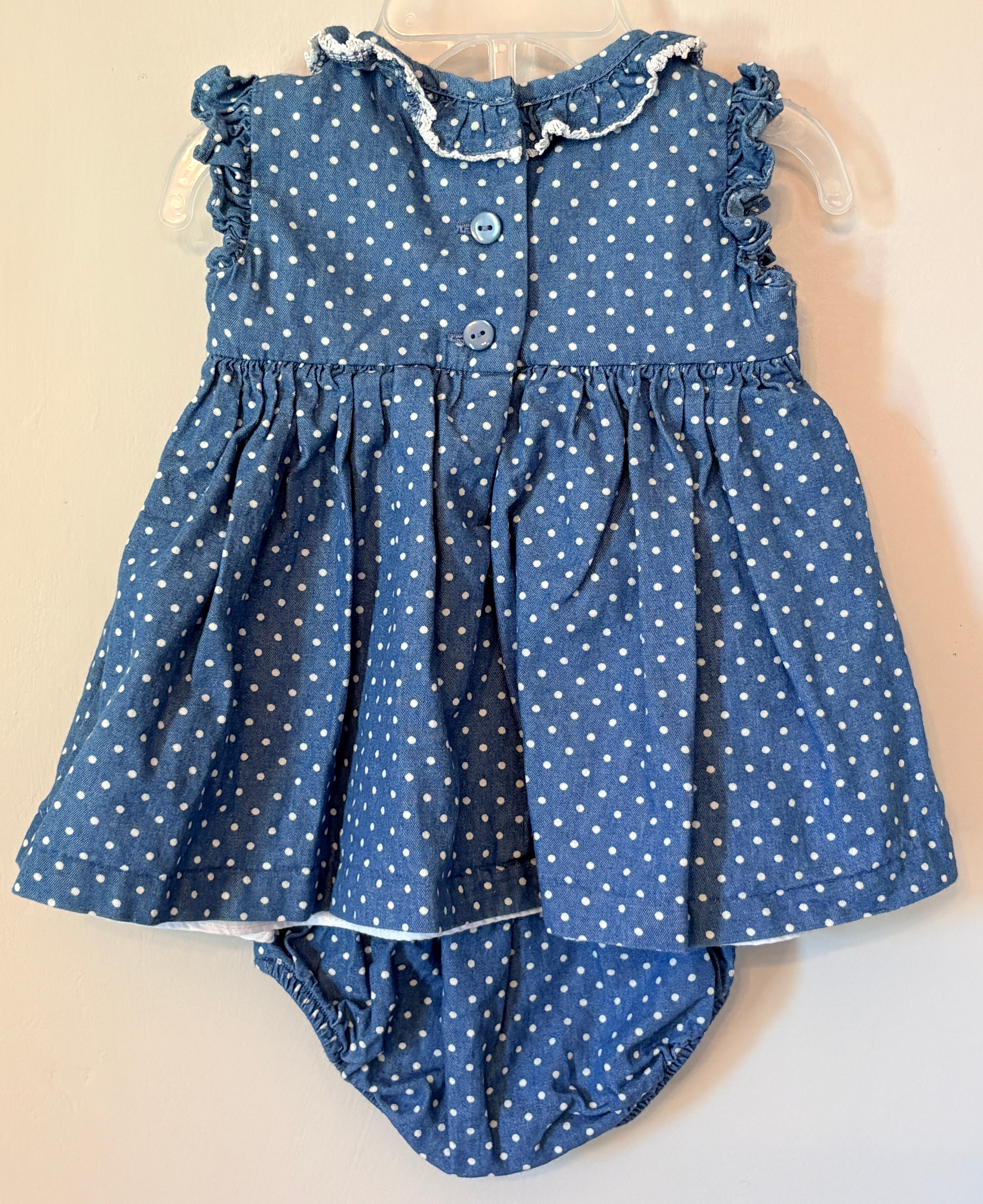 Smocked Blue Dress & Bloomers Set | 3–6m