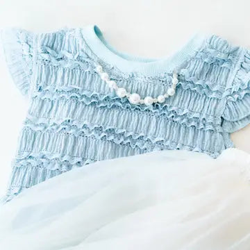 Ruffle Blue Pearl Shirt and Chiffon Skirt with built in shorts