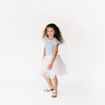 Ruffle Blue Pearl Shirt and Chiffon Skirt with built in shorts