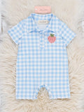 Strawberry Checkmate Embroidered Romper