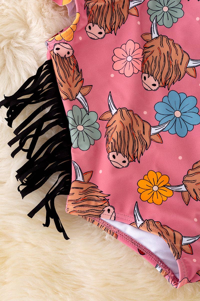 Highland Cow Fringe Swimsuit