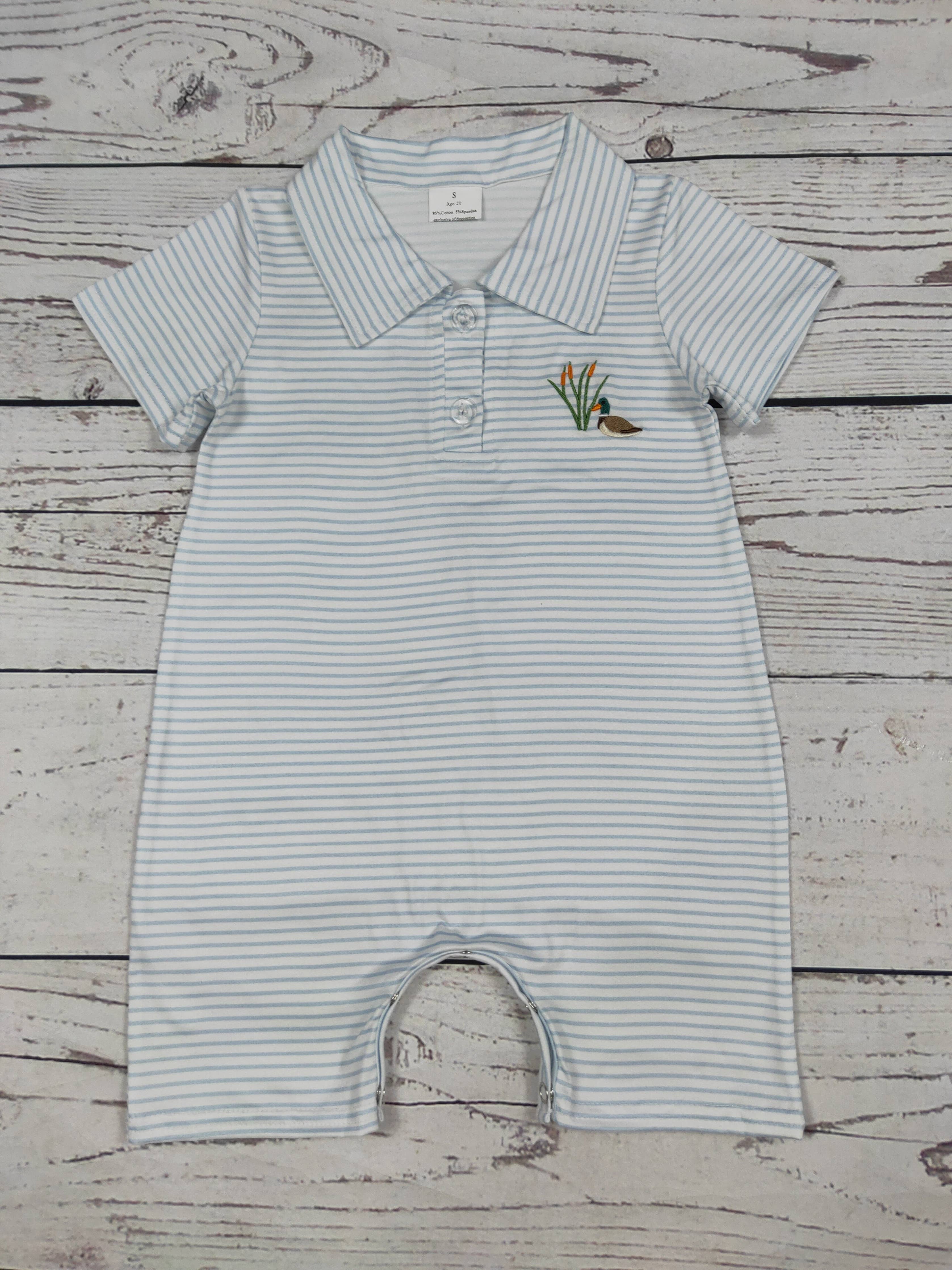 Duck Appliqué Stripe Printed Romper