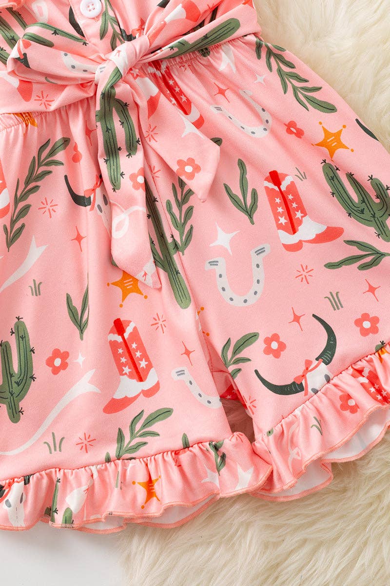 Desert Cactus & Cow Skull Ruffle Romper