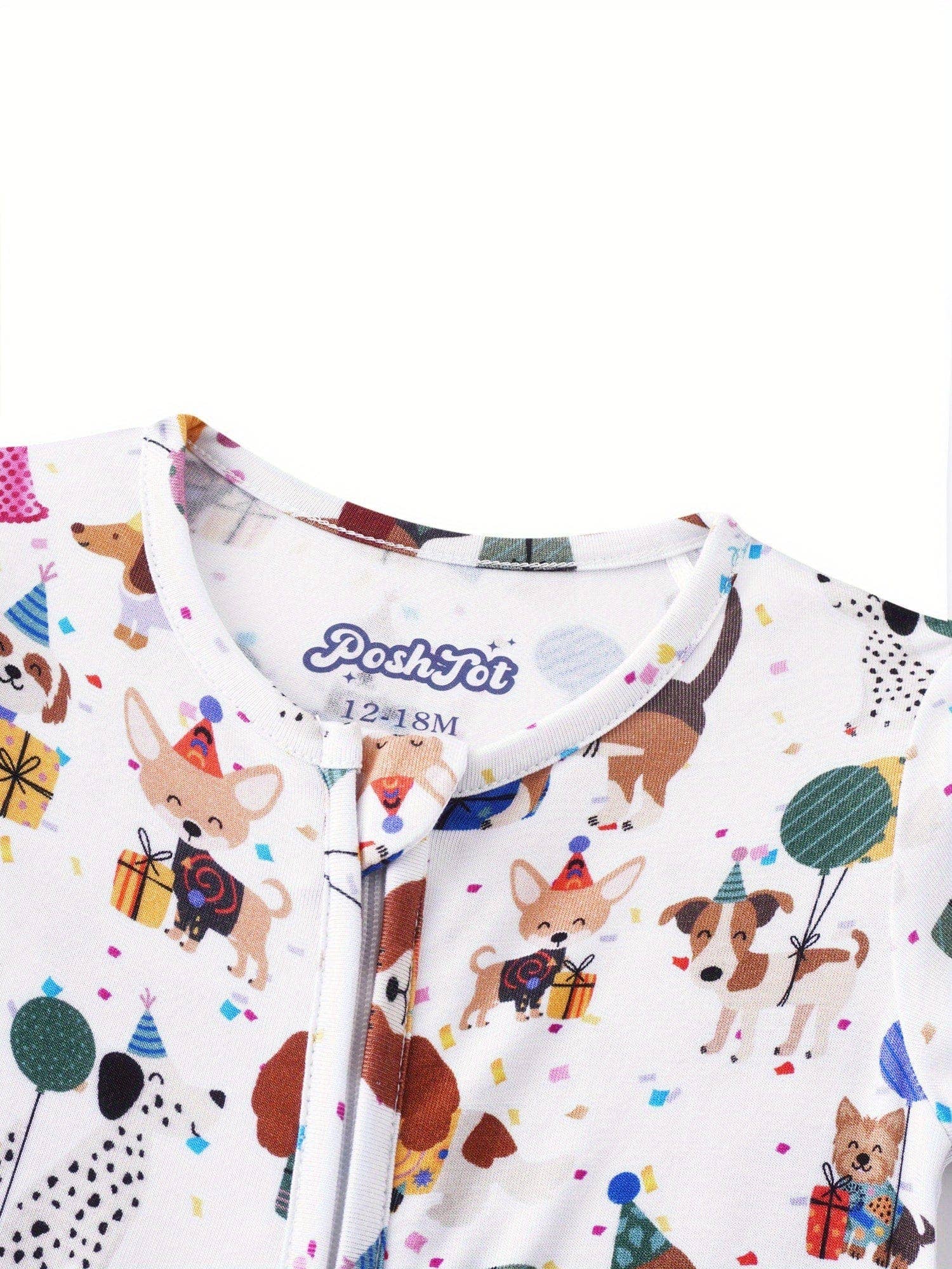 PoshTOT Animal Party Bamboo Baby Convertible Zippy Romper