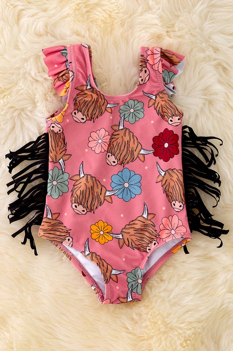 Highland Cow Fringe Swimsuit