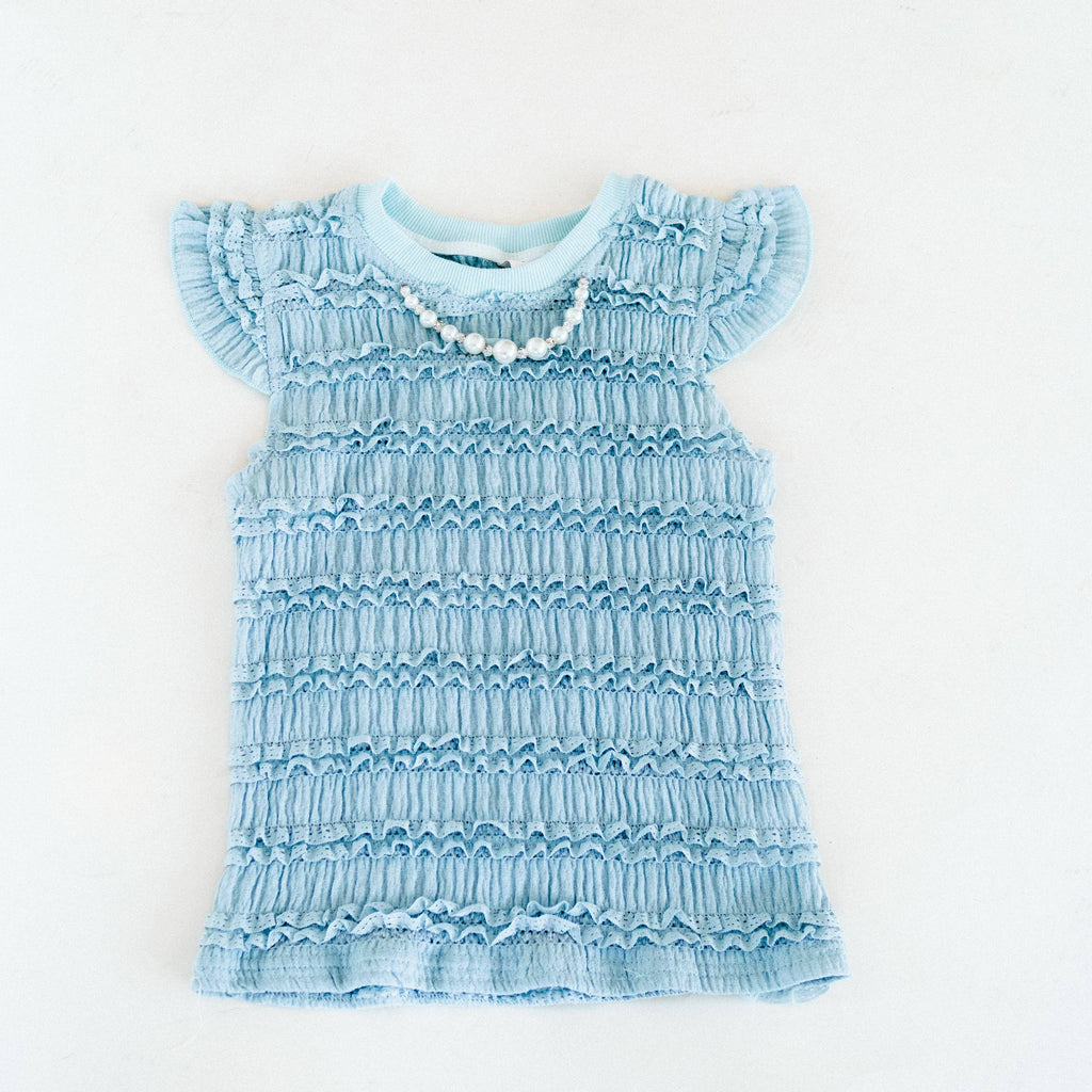 Ruffle Blue Pearl Shirt and Chiffon Skirt with built in shorts