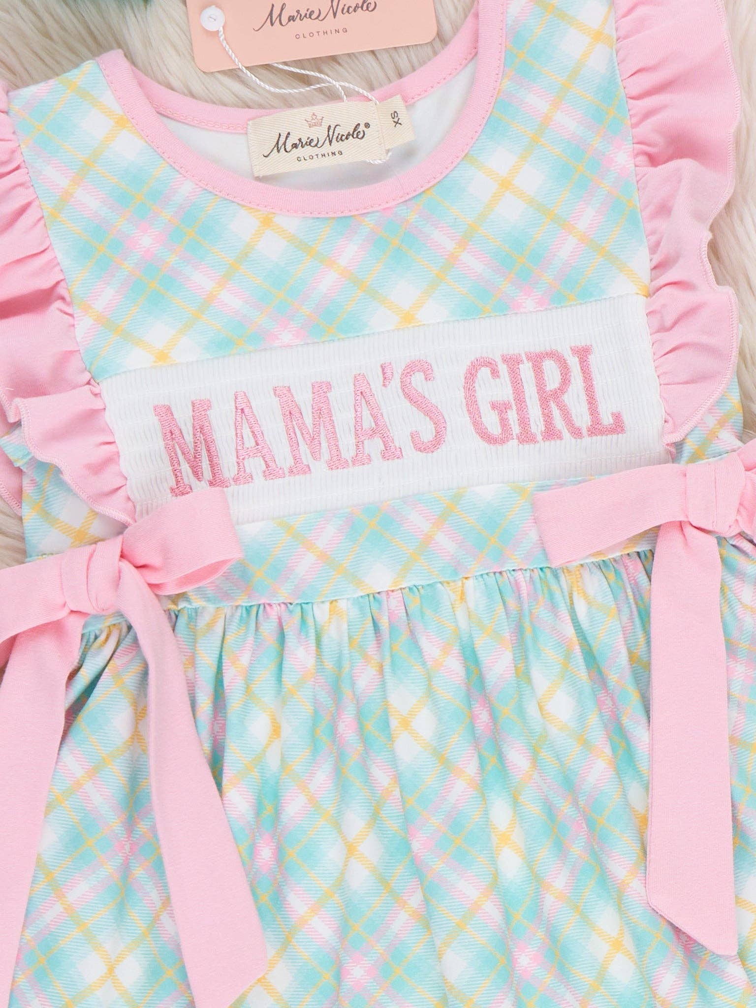 Mama’s Girl Pastel Plaid Smocked Ruffle Dress